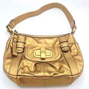 B Makowsky Gold Leather Shoulder Bag